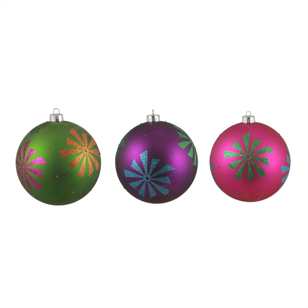 31093485 4.75 In X 120 Mm Colorful Glitter Snowflake Shatterproof Christmas Ball Ornament, 3 Count
