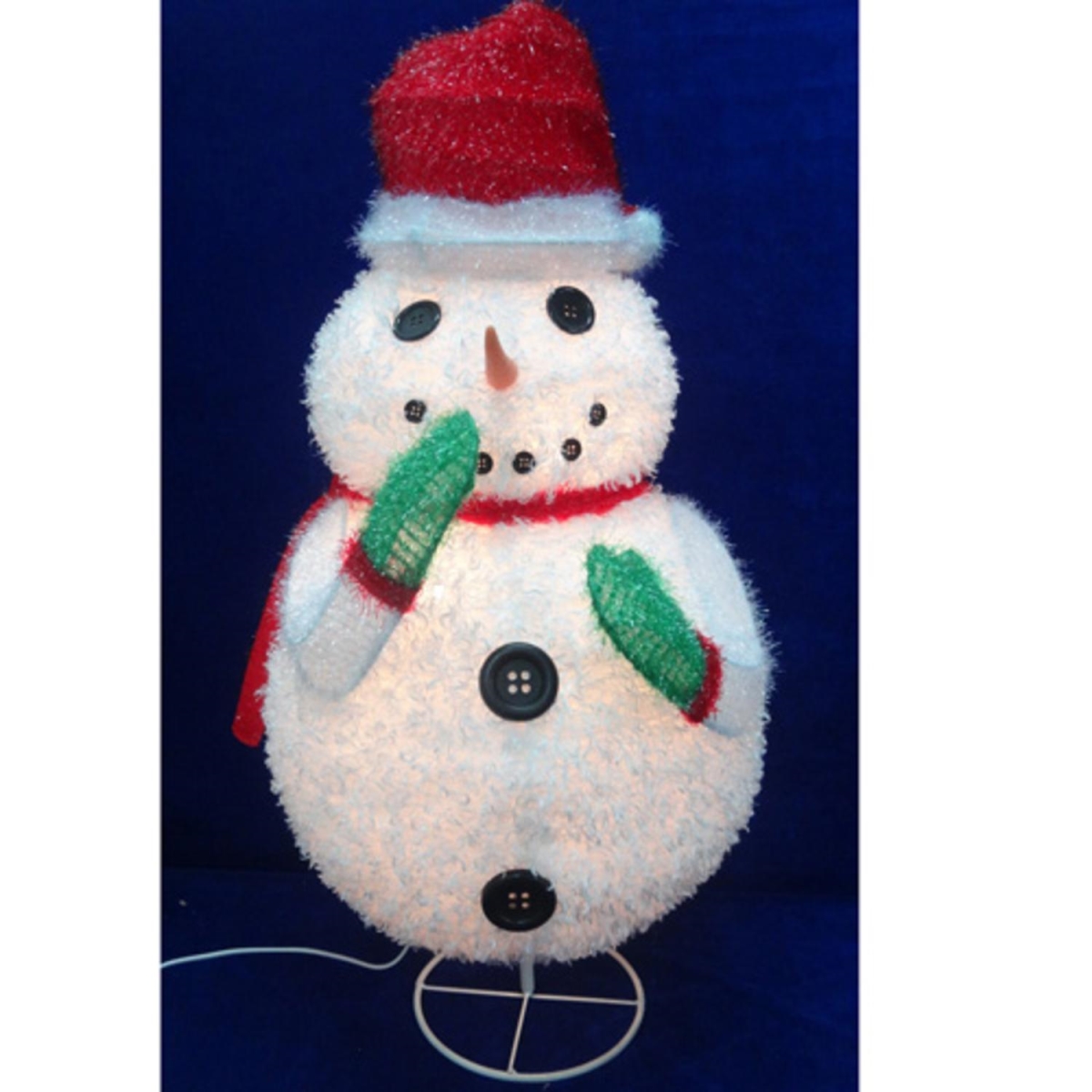 31303119 24 Pre-lit Outdoor Chenille Snowman Wearing Santa Hat Christmas Yard Art Decoration