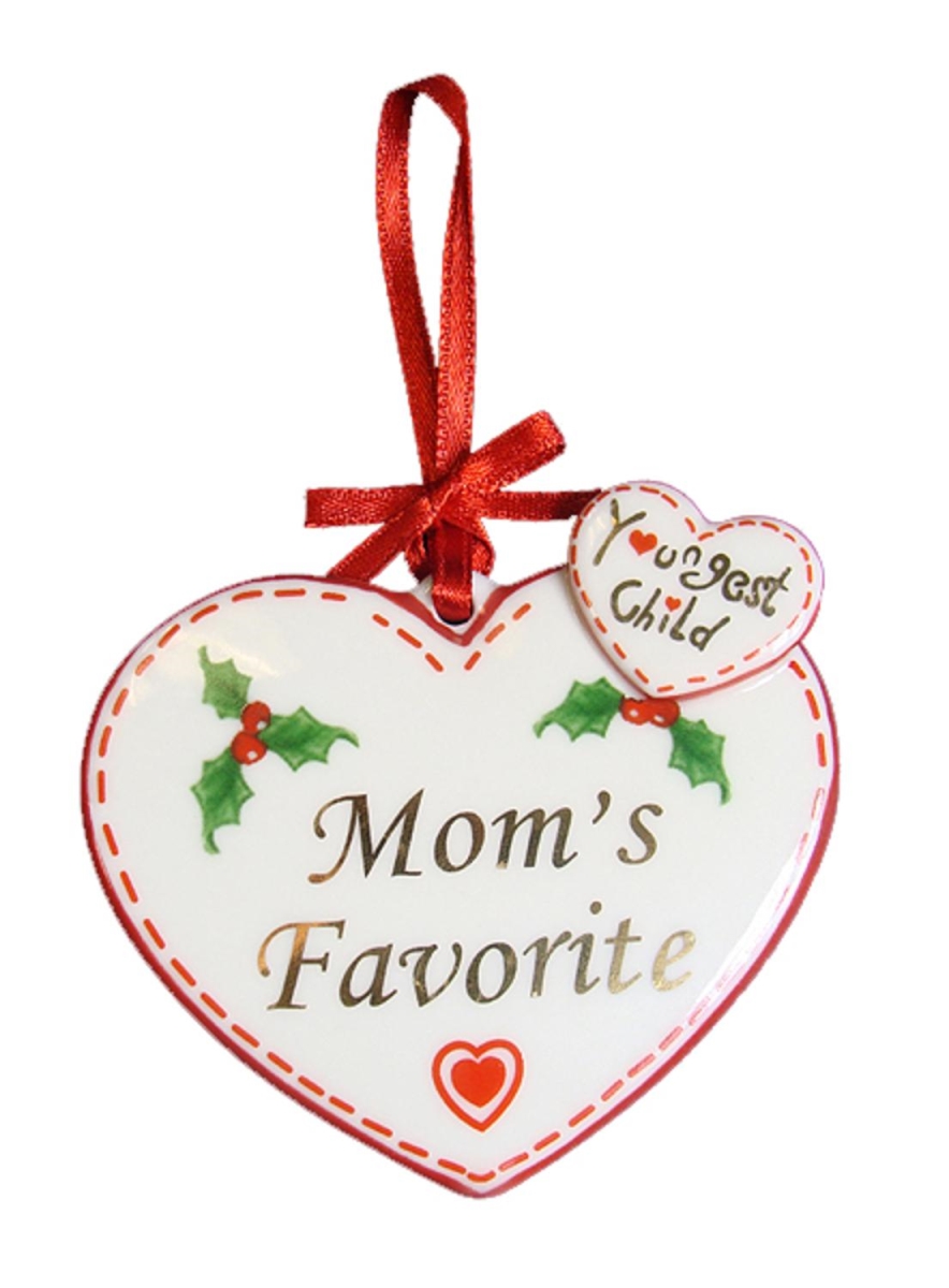 16221879 Youngest Child Moms Favorite Porcelain Heart Christmas Ornament