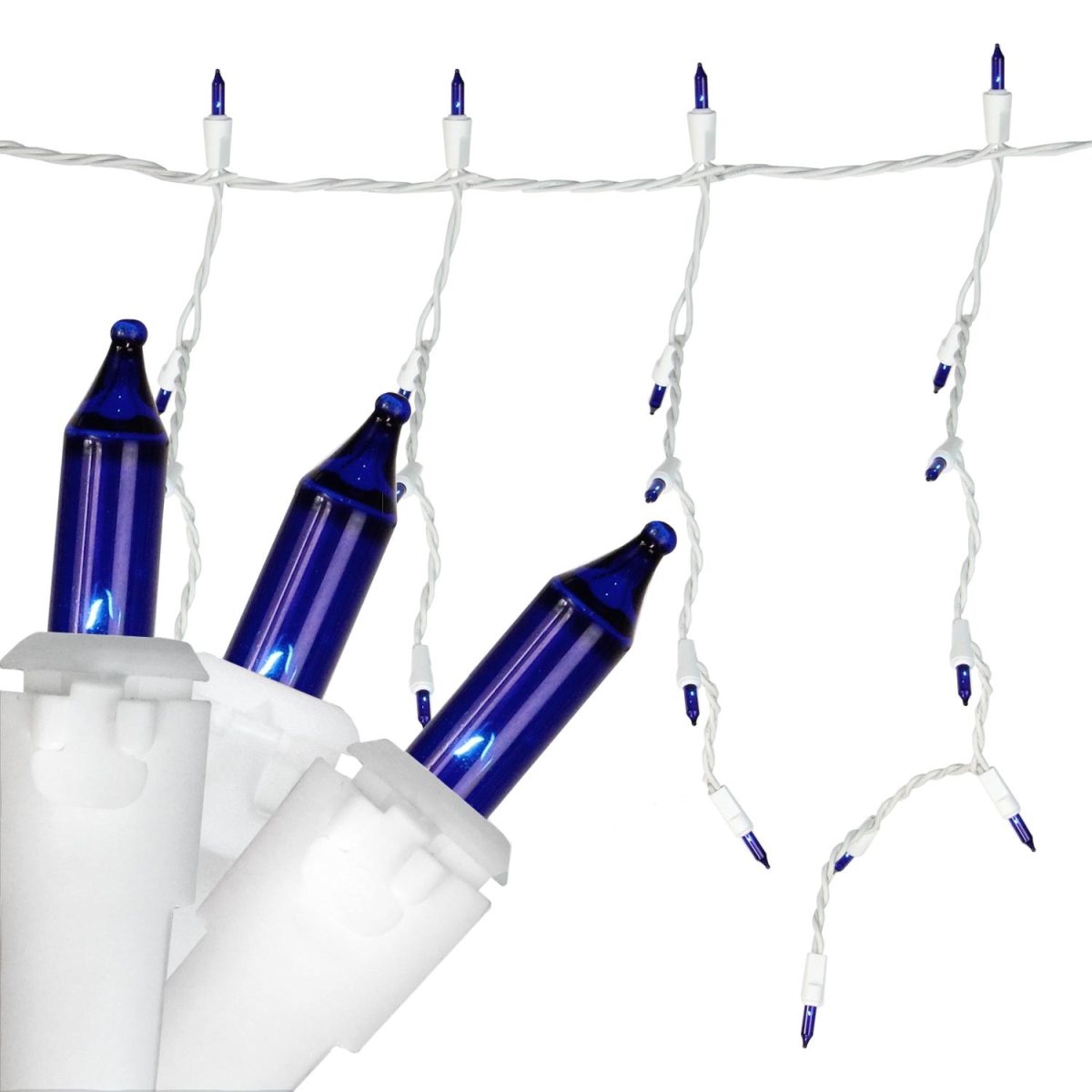 Blue Mini Icicle White Wire 3 In. Spacing Christmas Light, Set Of 100