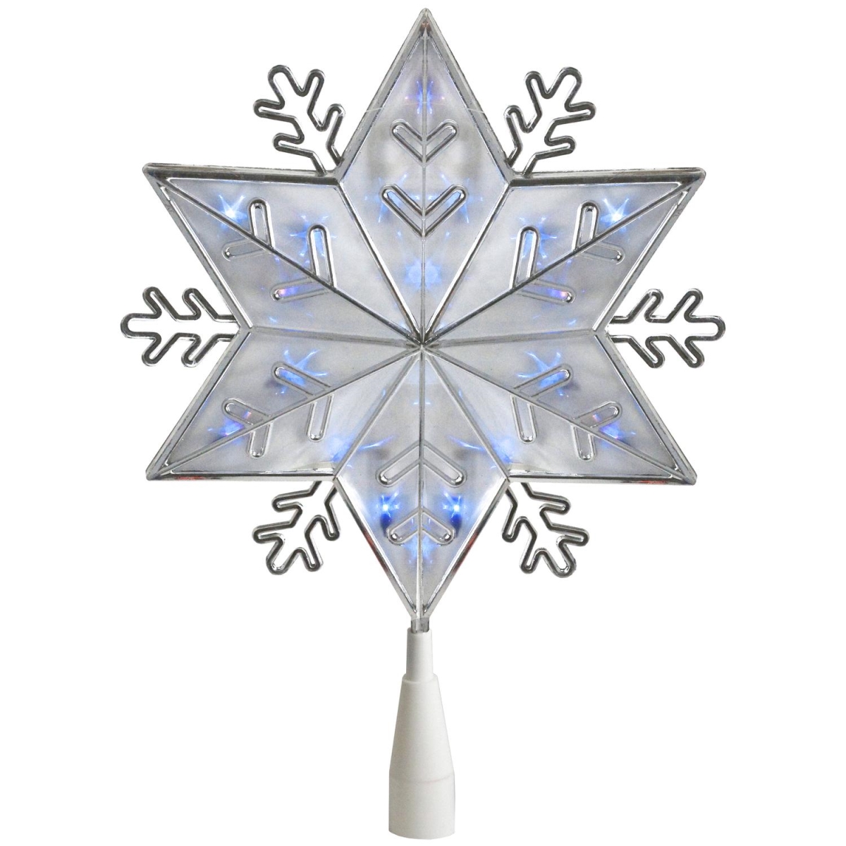 10 In. Silver 8-point Snowflake Christmas Tree Topper - Blue Lights