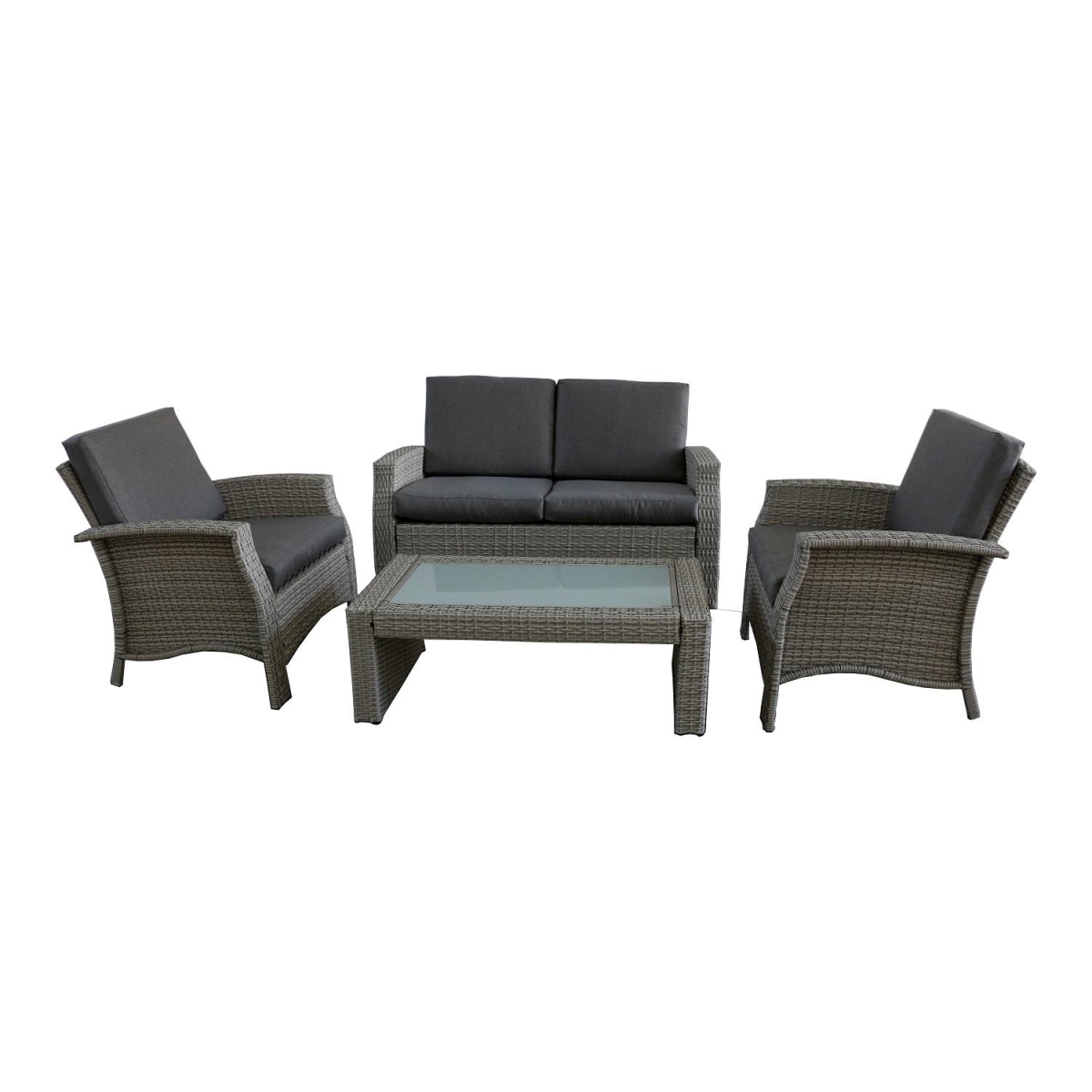 32591330 4 Piece Gray Resin Wicker Outdoor Patio Furniture Set - Gray Cushions
