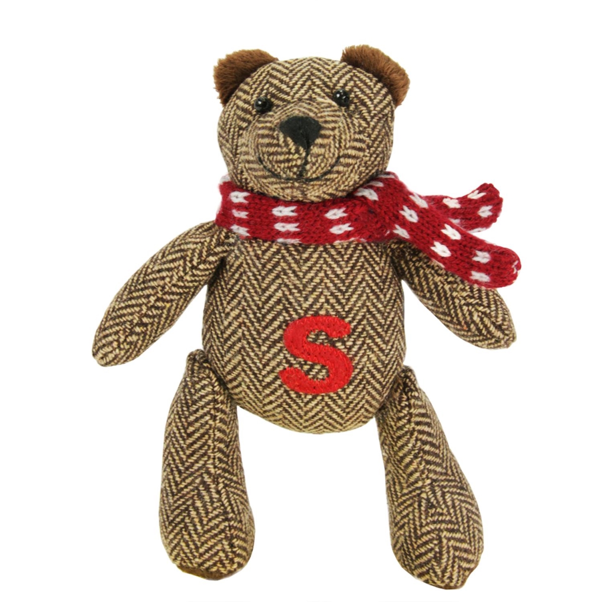 31350680 6.25 In. Brown Herringbone Plush Teddy Bear S Embroidered Christmas Figure Decoration