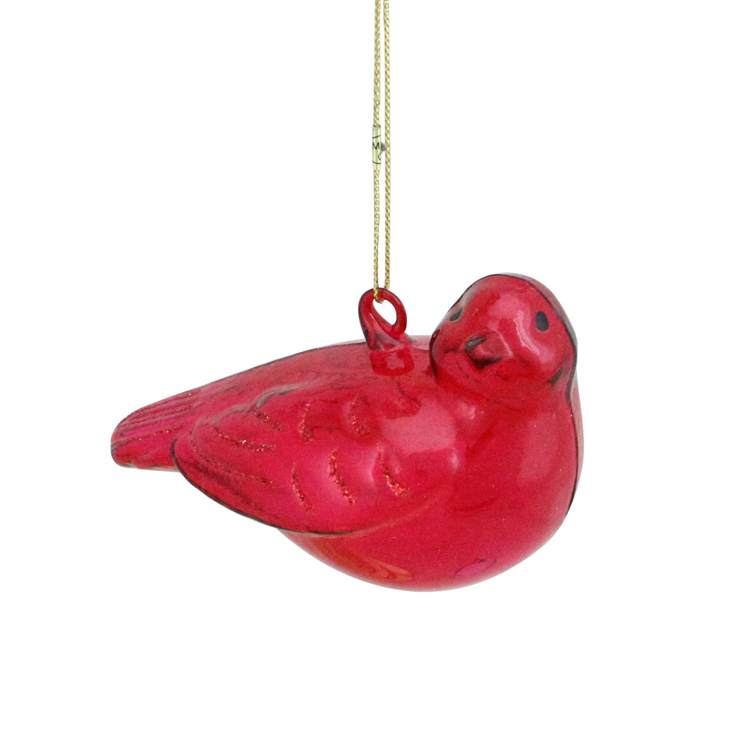 11233931 4 In. Sugared Fruit Red Glitter Glass Bird Christmas Ornament