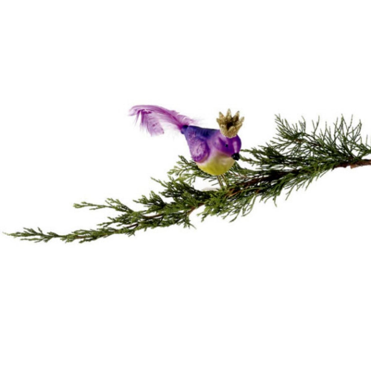 11239114 8 In. Sugared Fruit Purple Glass Bird With Crown Clip-on Christmas Decoration