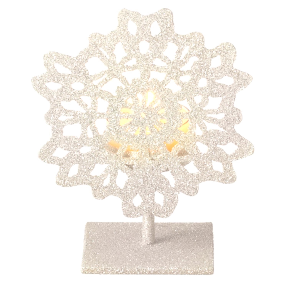 31088656 5 In. Silent Luxury Off-white Glitter Drenched Snowflake Tea Light Candle Holder