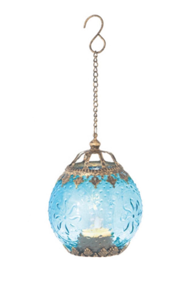 31099457 6.25 In. Aqua Blue Chic Bohemian Glass Tea Light Candle Holder Lantern