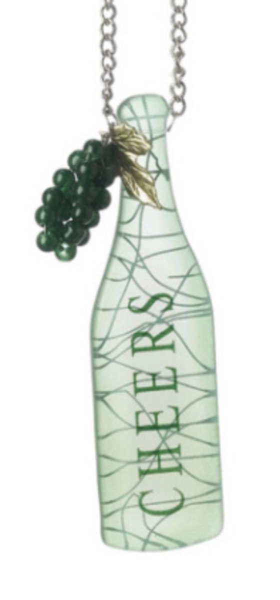 11240438 5 In. Tuscan Winery Cheers Green Wine Bottle With Grapes Tag Christmas Ornament