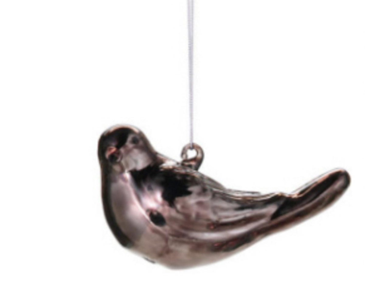 11239131 4.5 In. Sugared Fruit Brown Glass Bird Looking Sideways Christmas Ornament