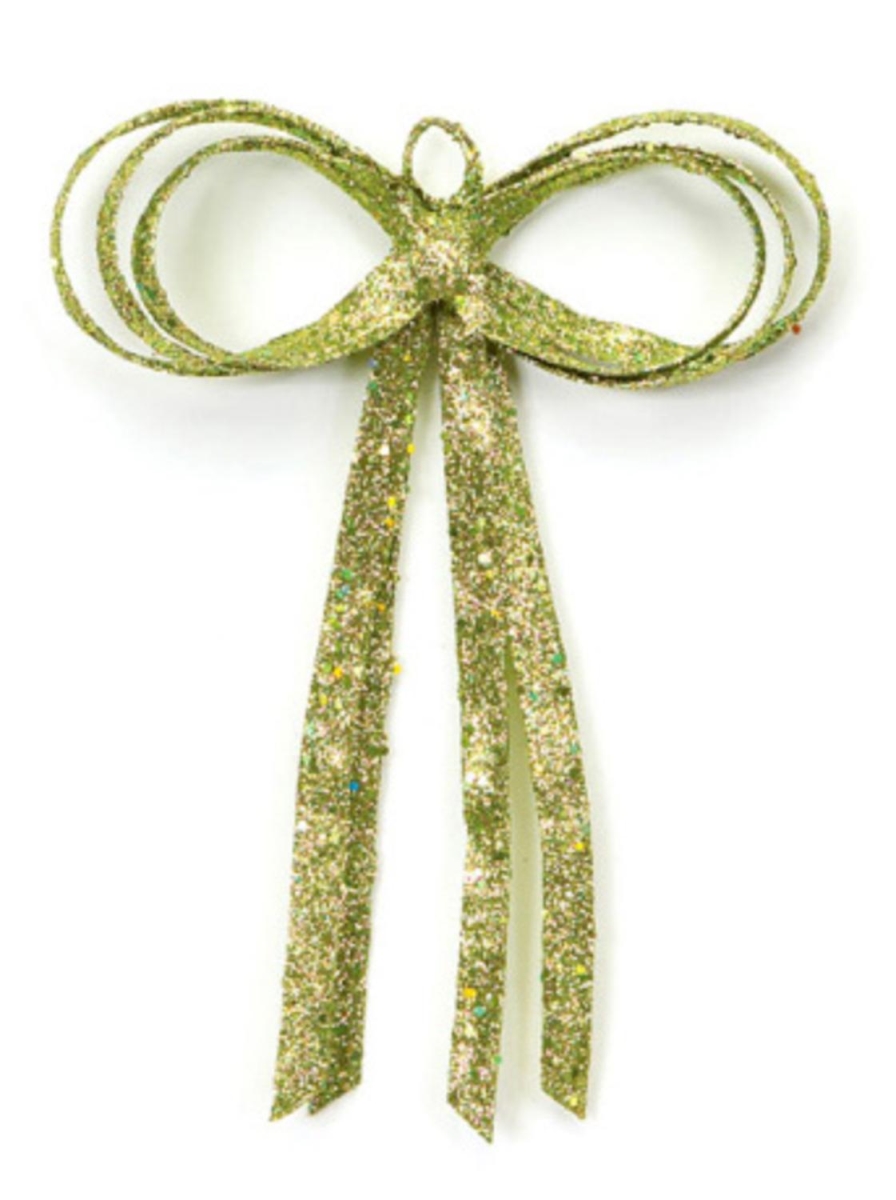 17103506 16 In. Christmas Brites Glitter Drenched Green Bow Decoration