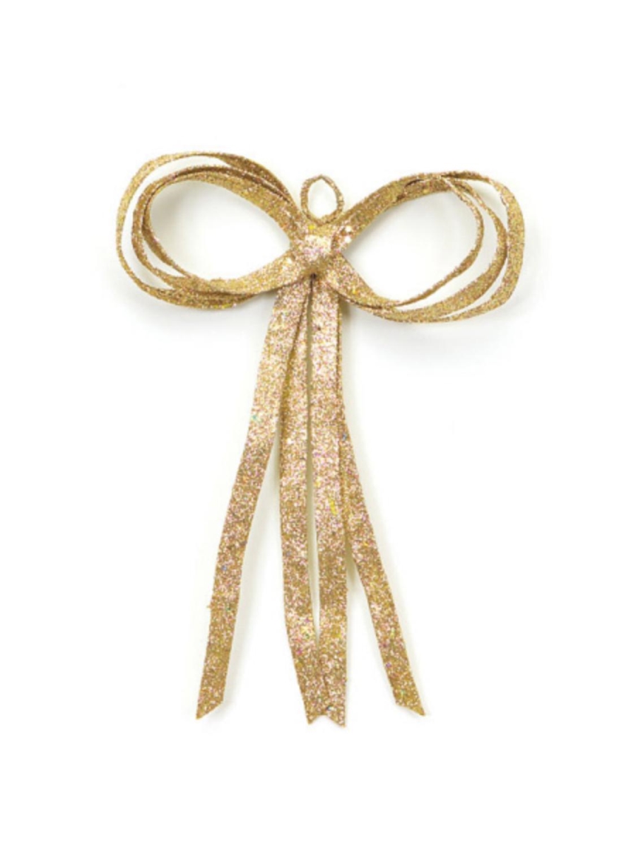 17103536 16 In. Christmas Brites Glitter Drenched Gold Bow Decoration