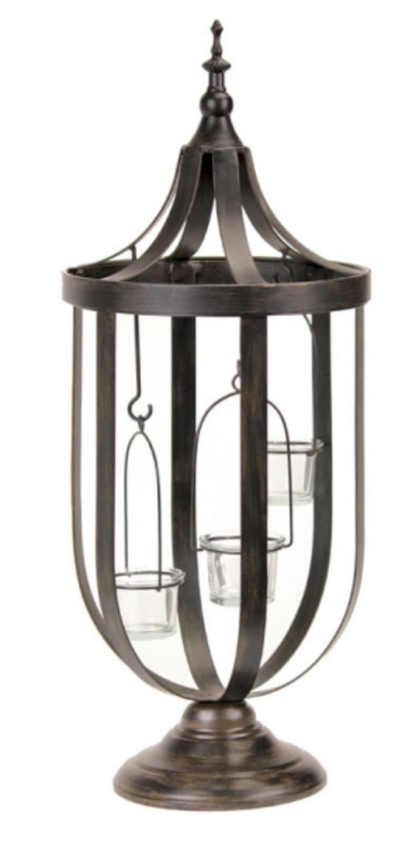 31054568 22 In. Decorative Antique-style Bronze Birdcage Glass Votive Candle Holder