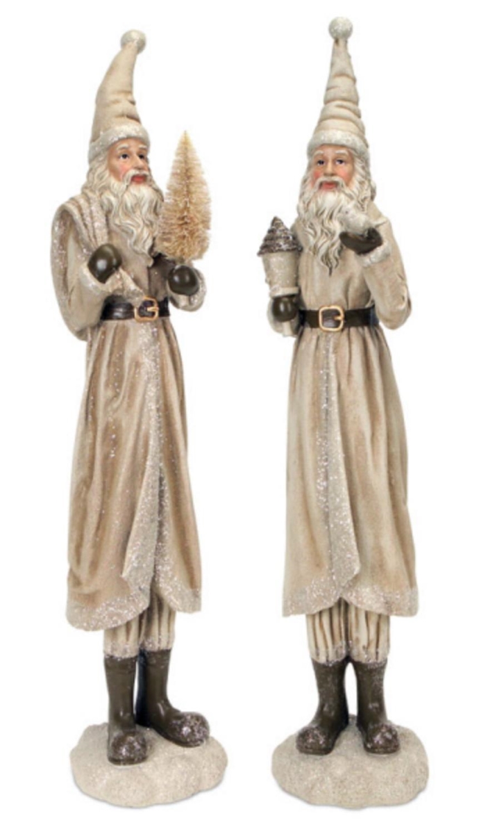 31466252 Beige Old World Shimmering Santa Claus Decorative Christmas Table Top Figurines, Set Of 2