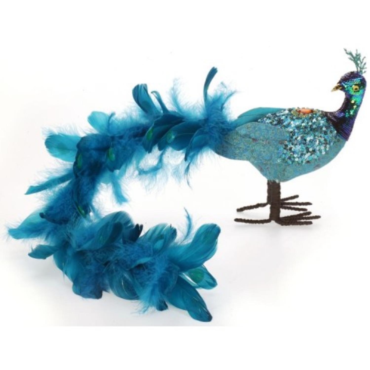 31460001 24 In. Regal Peacock Flowing Bondi Blue Closed-tail Bird Christmas Table Top Decoration