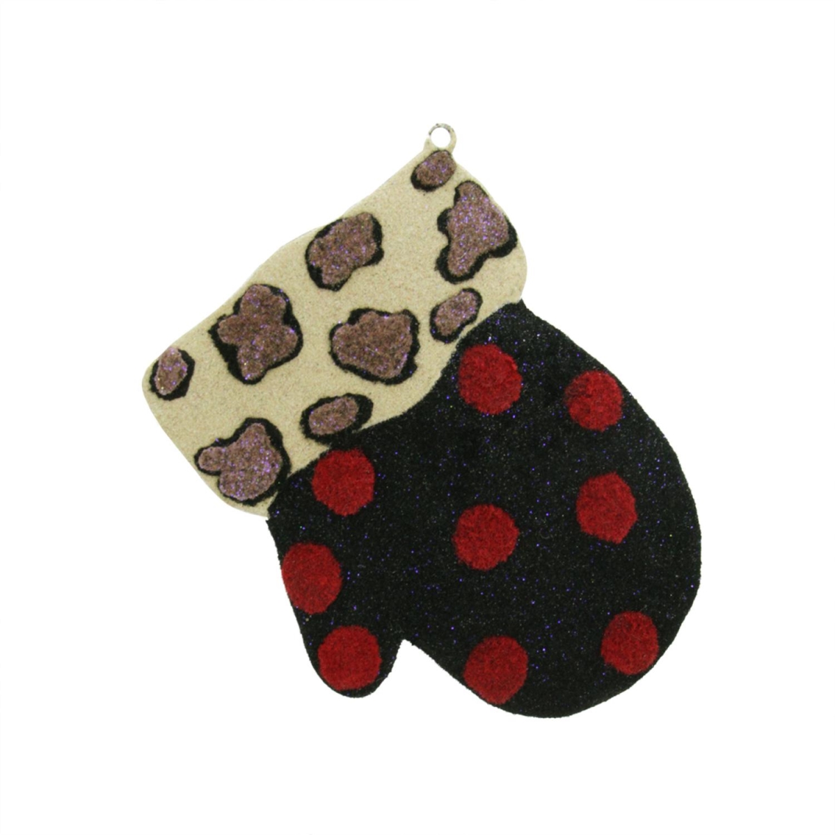 31452703 4 In. Eclectic Leopard Print & Polka Dot Mitten Christmas Ornament