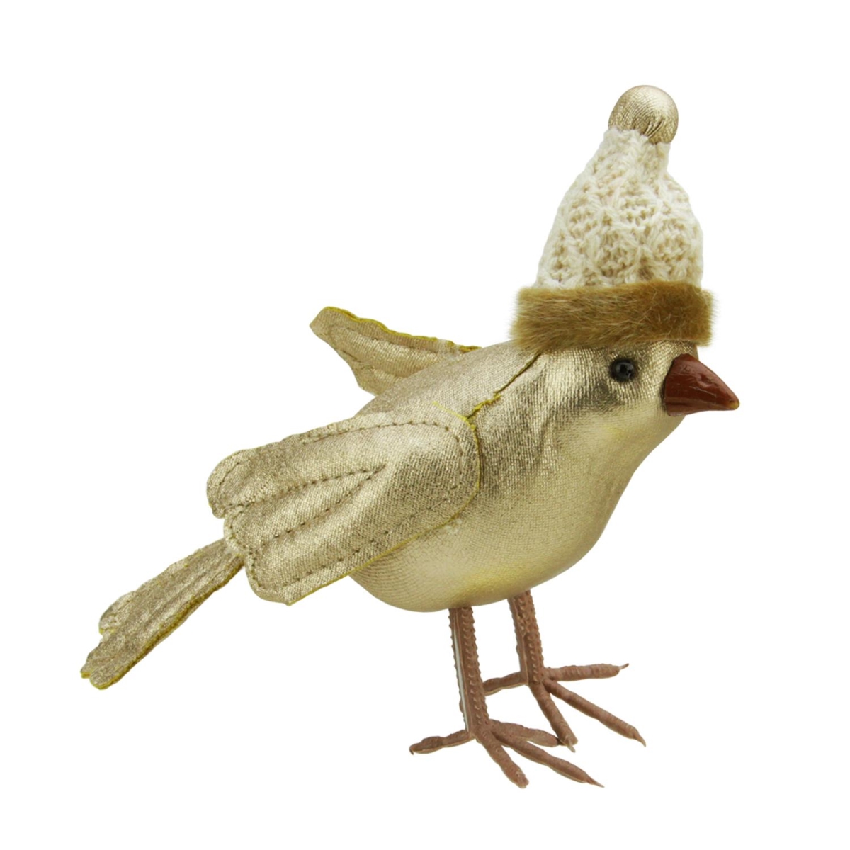 31452857 5 In. Gold Bird Wearing Knitted Winter Hat Christmas Ornament
