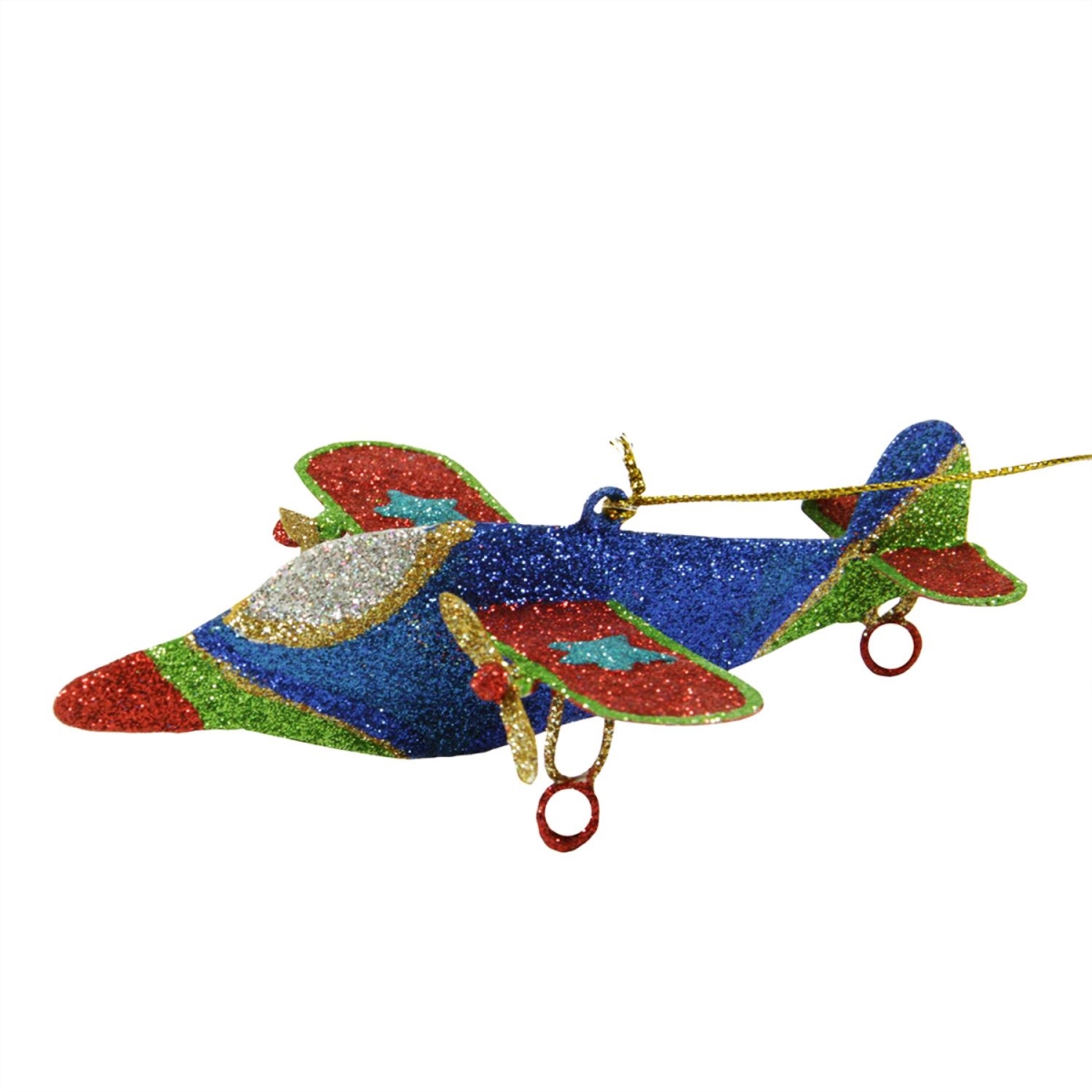 31104266 5 In. Glitter Drenched Star Accented Dual Propeller Airplane Christmas Ornament