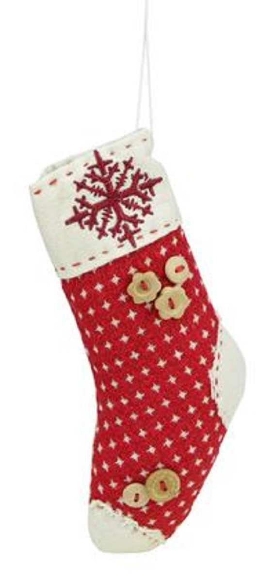 31421181 7.5 In. Plush Red Holiday Stocking With Snowflake Embroidered Burlap Cuff Decorative Christmas Ornament