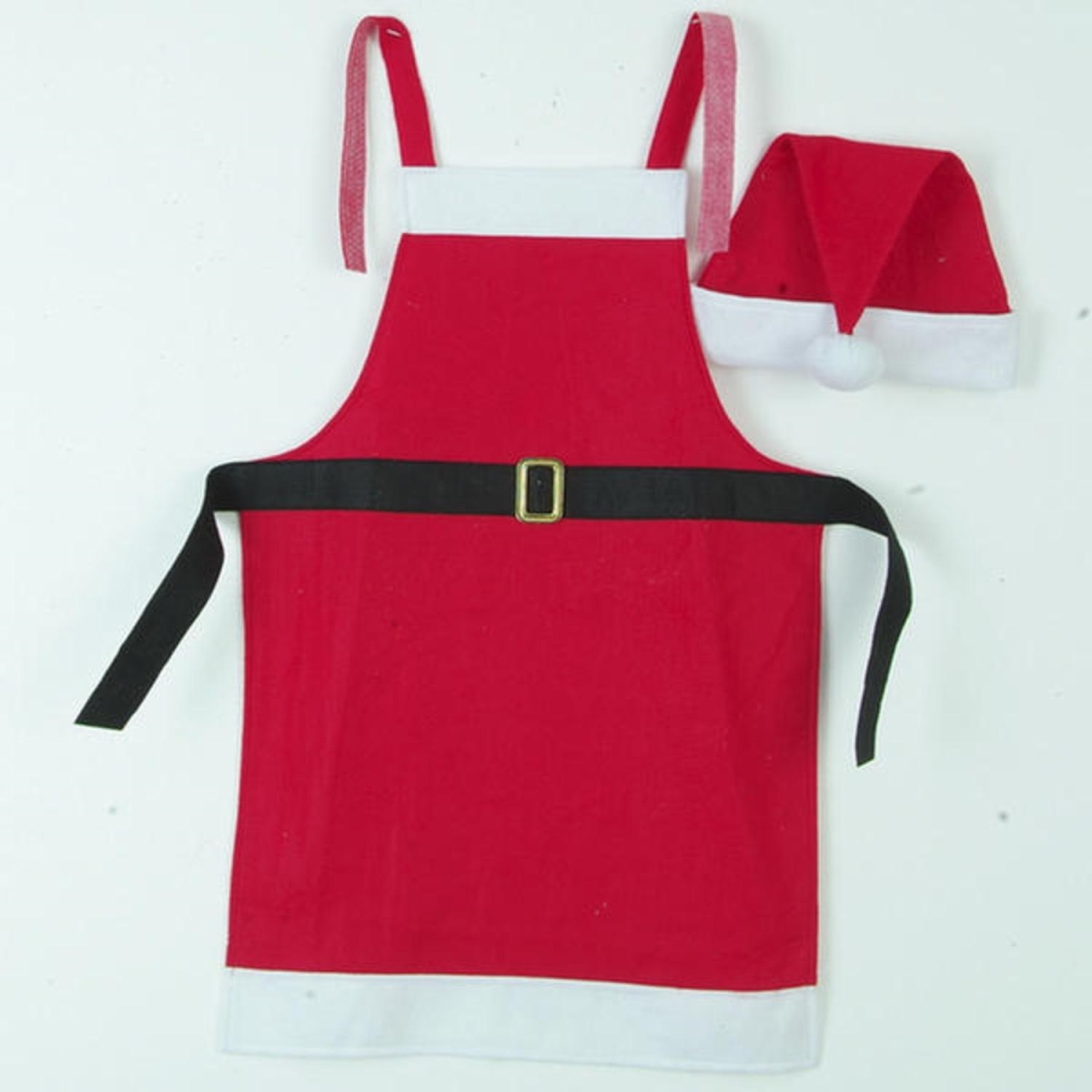 11233842 Festive Red & White Christmas Apron & Santa Claus Hat 2 Piece Set - Adult Size