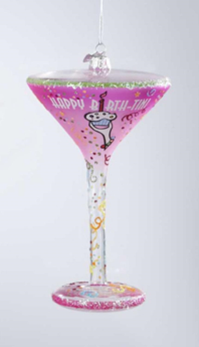 Kurt Adler 11145816 Happy Hour Blown Glass Happy Birth-tini Martini Cocktail Christmas Ornament