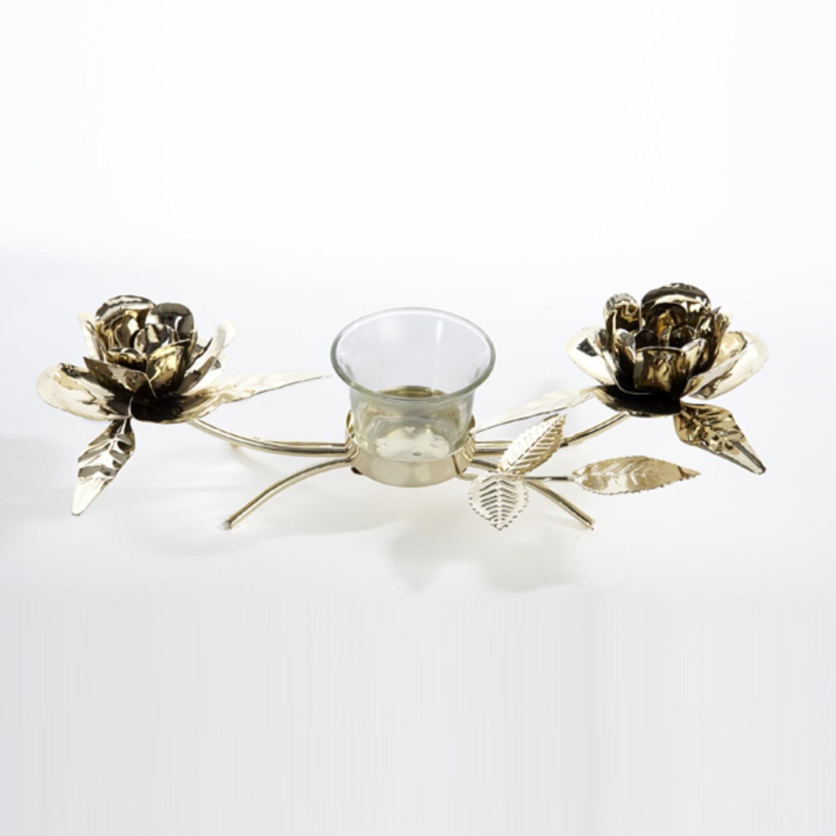 Kurt Adler 30851303 10.5 In. Seasons Of Elegance Gold Rose Metal Christmas Candle Holder