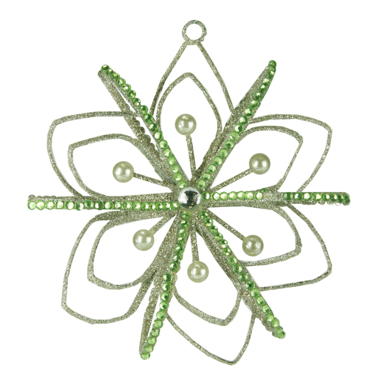 Kurt Adler 31083886 4.5 In. Good Tidings Pastel Green Jeweled & Faux Pearl Snowflake Christmas Ornament