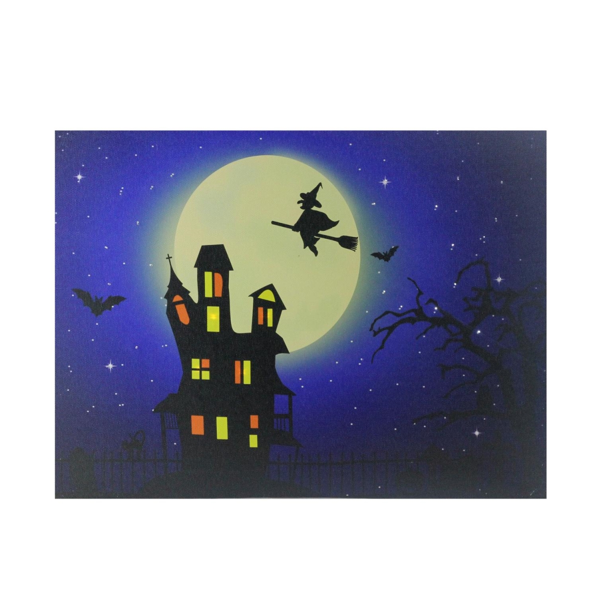 32621277 Lighted Witch In Moon Halloween Canvas Wall Art