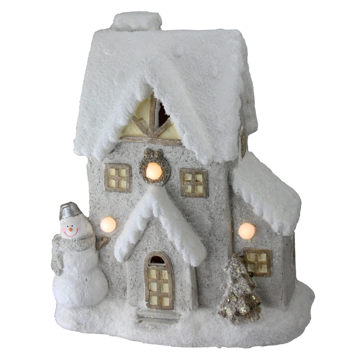 32625573 14.5 In. House With Snowman Christmas Decoration