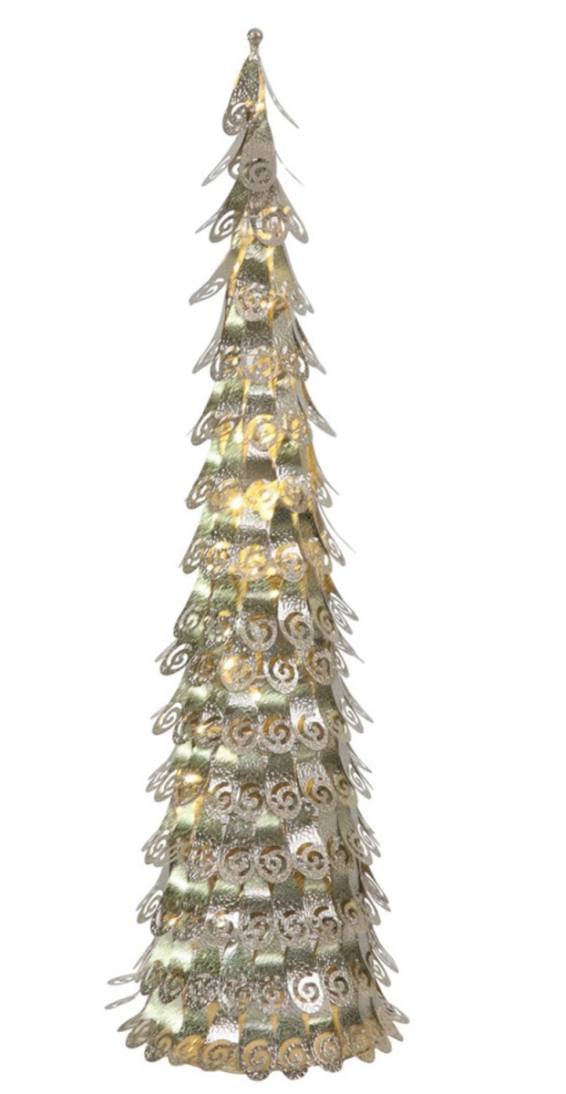 31313884 4 Ft. Pre - Lit Champagne Christmas Cone Tree Yard Art Decoration - Warm Clear Led Lights