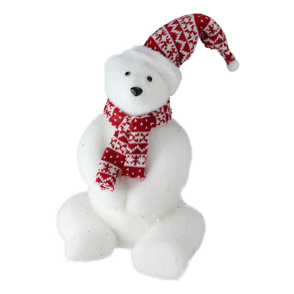 32628479 12 In. Retro Christmas Glitter Polar Bear In Nordic Hat & Scarf Decoration