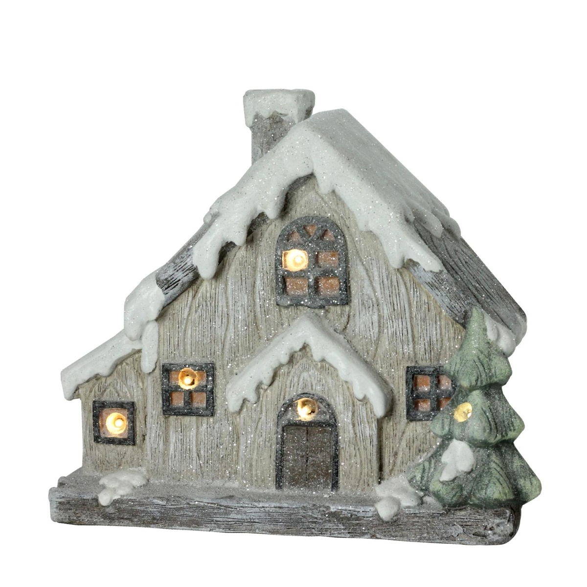32633491 12 In. Led Lighted Battery Operated Rustic Glittered House Christmas Decoration