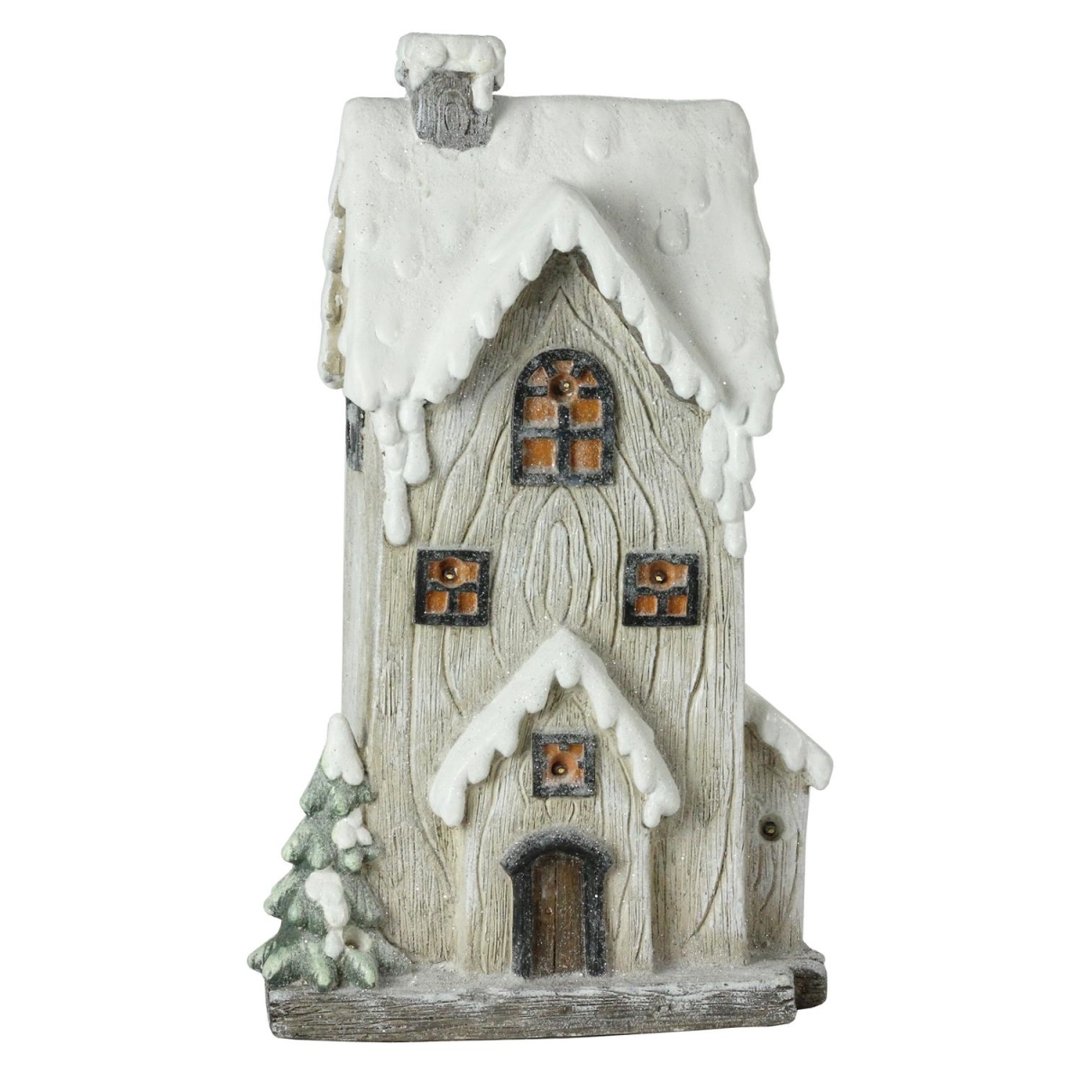 32635025 19 In. Led Lighted Battery Operated Rustic Glittered 2-story House Christmas Decoration