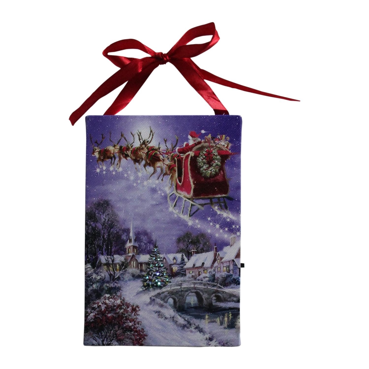 32636866 6 in. LED Fiber Optic Christmas Tree and Santa Sleigh Wall Art Decoration