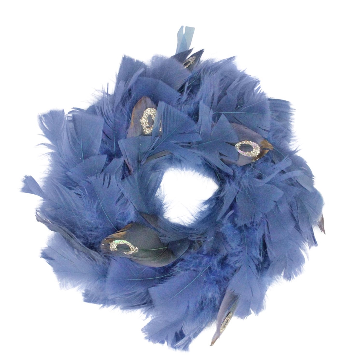 32637793 10 In. Regal Peacock Embellished Blue Feather Artificial Christmas Wreath - Unlit