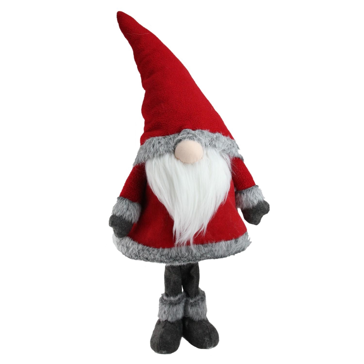 32632807 30 In. Red Standing Christmas Santa Claus Gnome With Gray Faux Fur Trim
