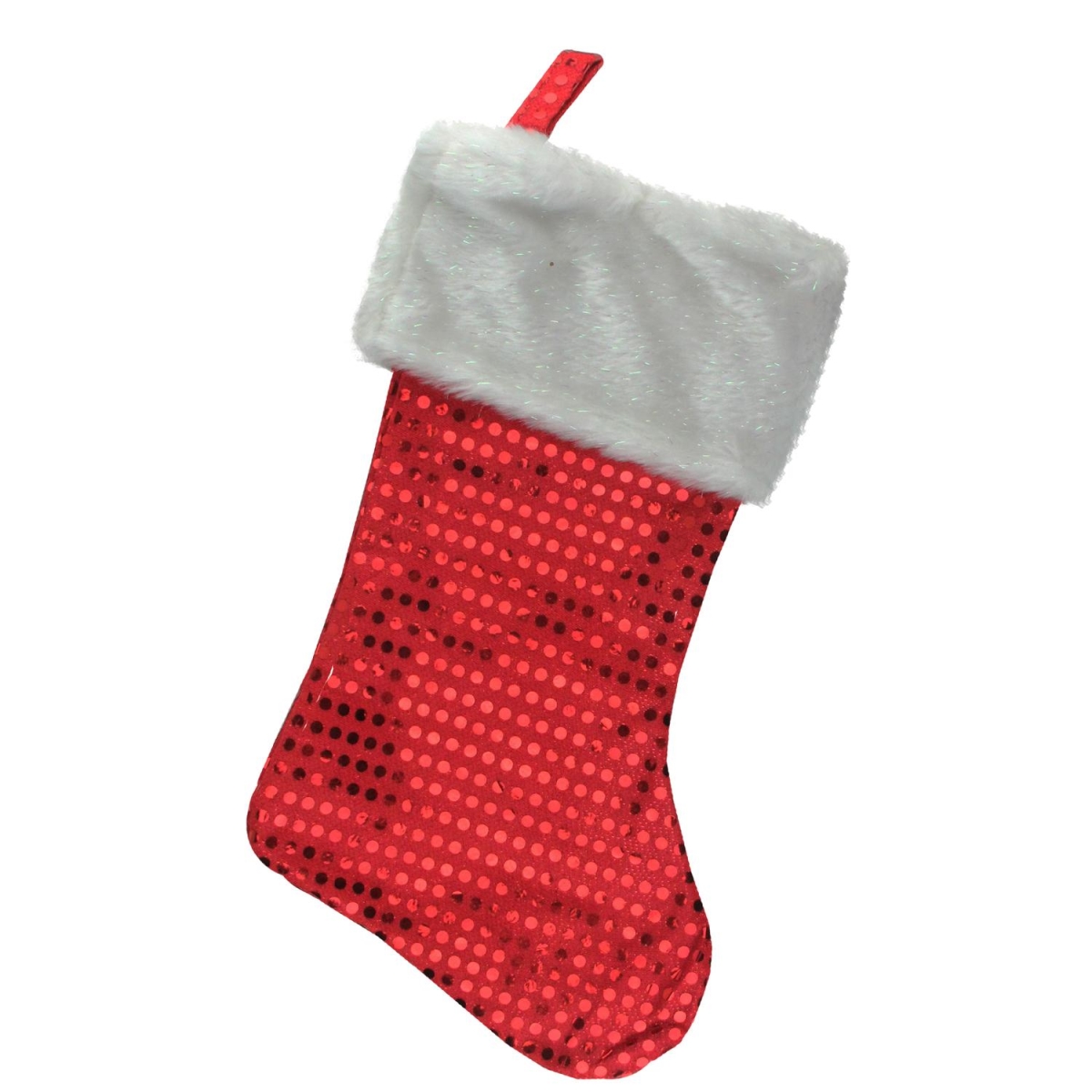 32637219 18 In. Red Sequined Traditional Christmas Stocking With Iridescent Plush White Cuff