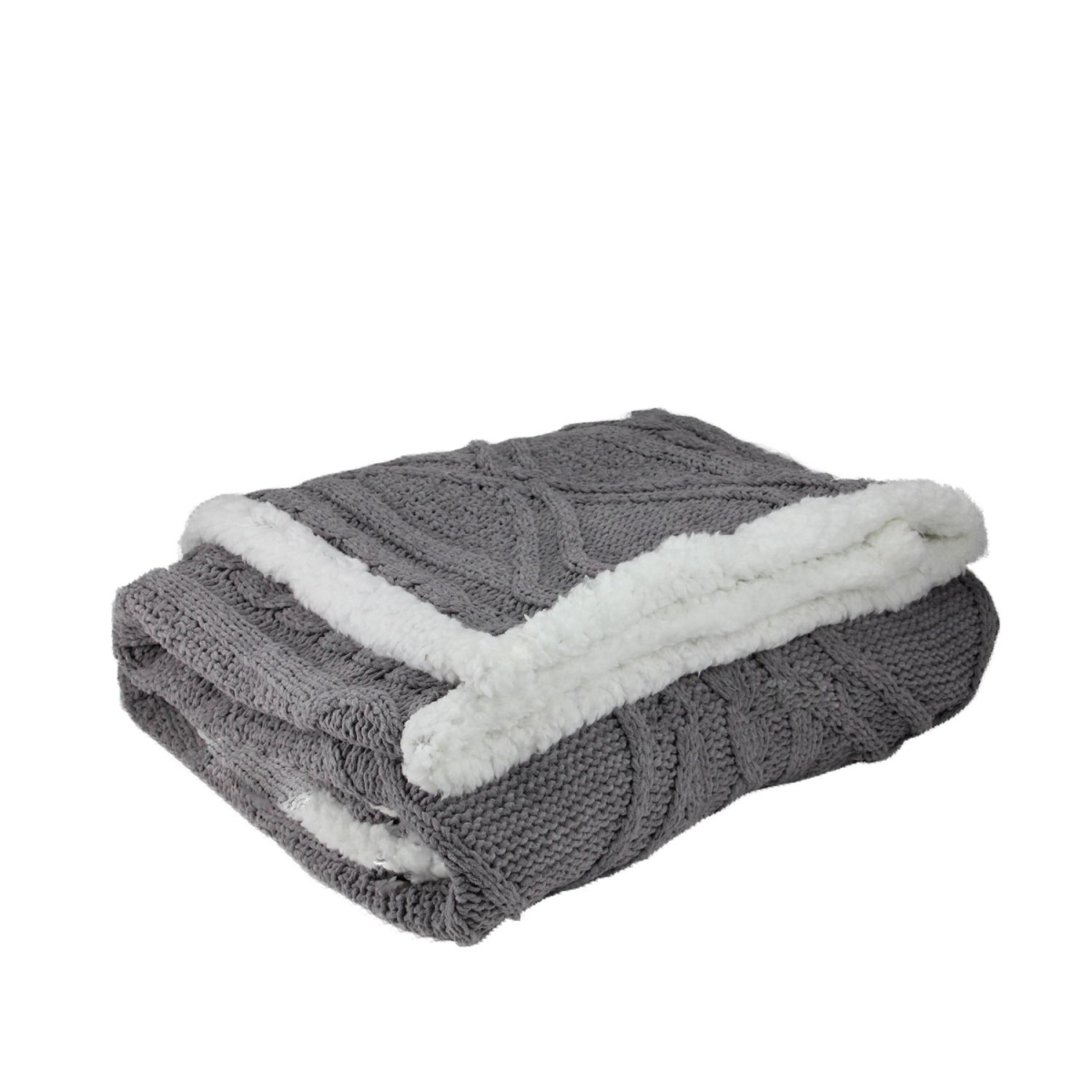 32667181 50 X 60 In. Gray Cable Knit Plush Sherpa Throw Blanket