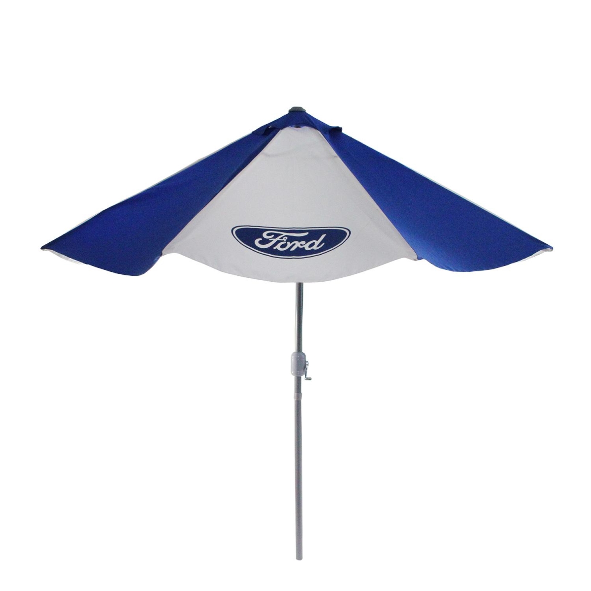 32637141 9 Ft. Blue & White Ford Outdoor Umbrella With Hand Crank & Tilt