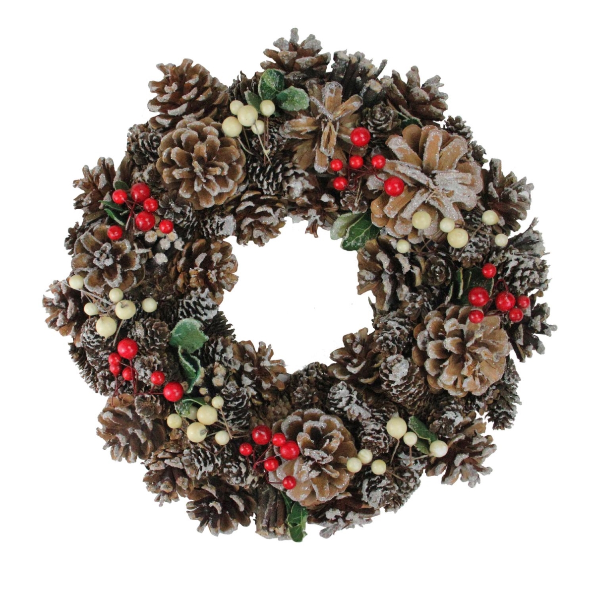 32638326 13.25 In. Red Berries & Pine Cones Artificial Christmas Wreath - Unlit