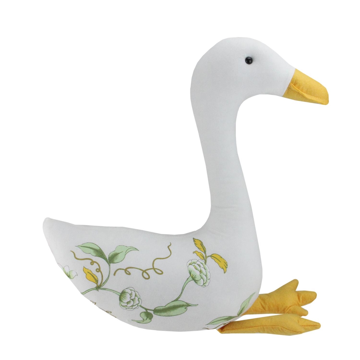 32727858 16 In. White, Soft Green & Yellow Floral Goose Spring Decoration