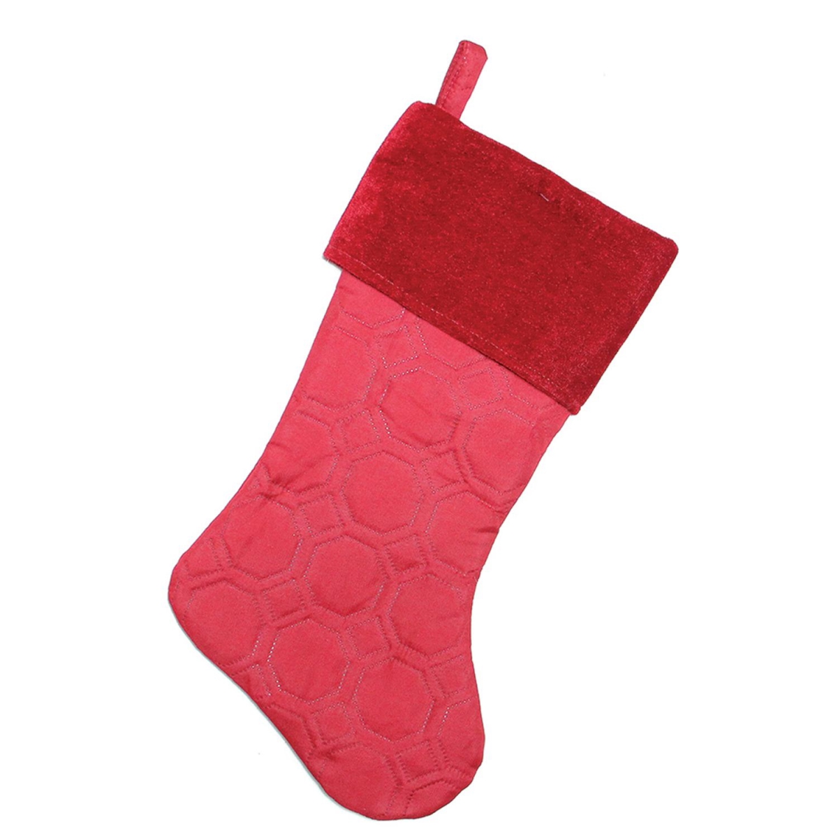 32635515 18 In. Red Solid Quilted Decorative Christmas Stocking With Velvety Cuff