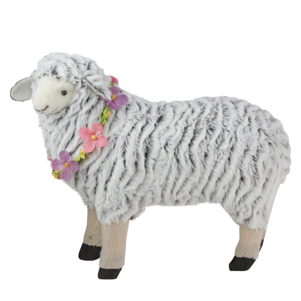 32728978 13 In. White & Black Plush Standing Sheep Spring Easter Figure