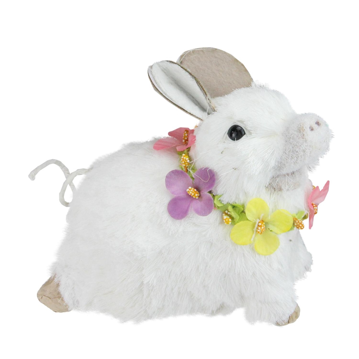 32728968 6.5 In. White Sisal Piglet With Floral Lei Spring Figure