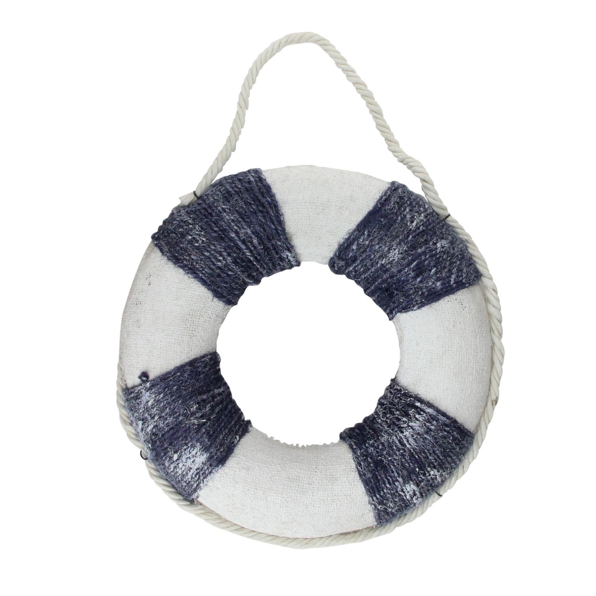 32738617 12 In. Blue & White Cape Cod Inspired Wall Hanging Nautical Swim Ring