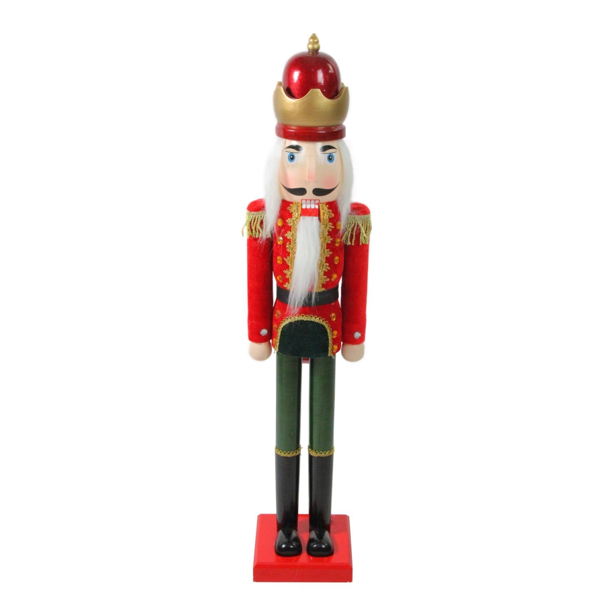 32633509 36 In. Decorative Velvet Wooden Christmas Nutcracker King - Red & Green