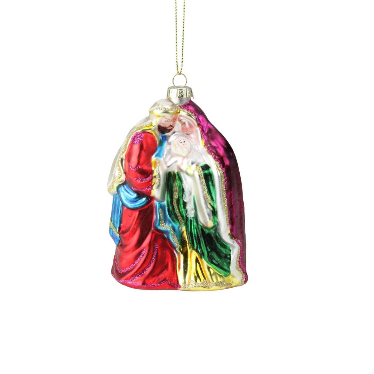 32803061 5.5 In. Religious Holy Family Mary Joseph & Jesus Glass Christmas Ornament
