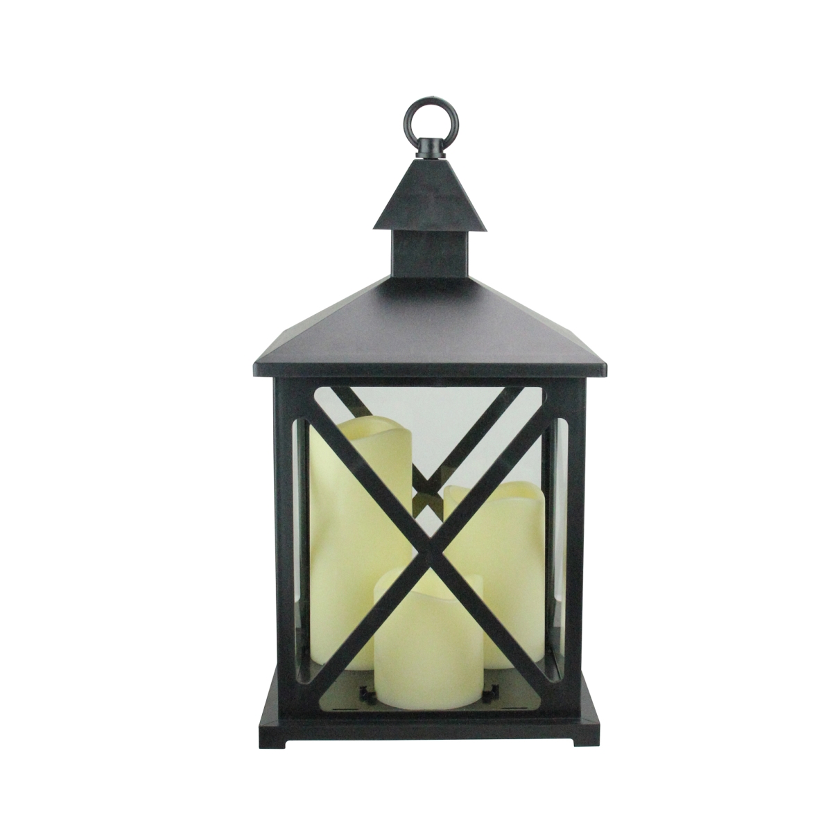 32757668 12.5 In. Black Candle Lantern With 3 Flameless Led Candle