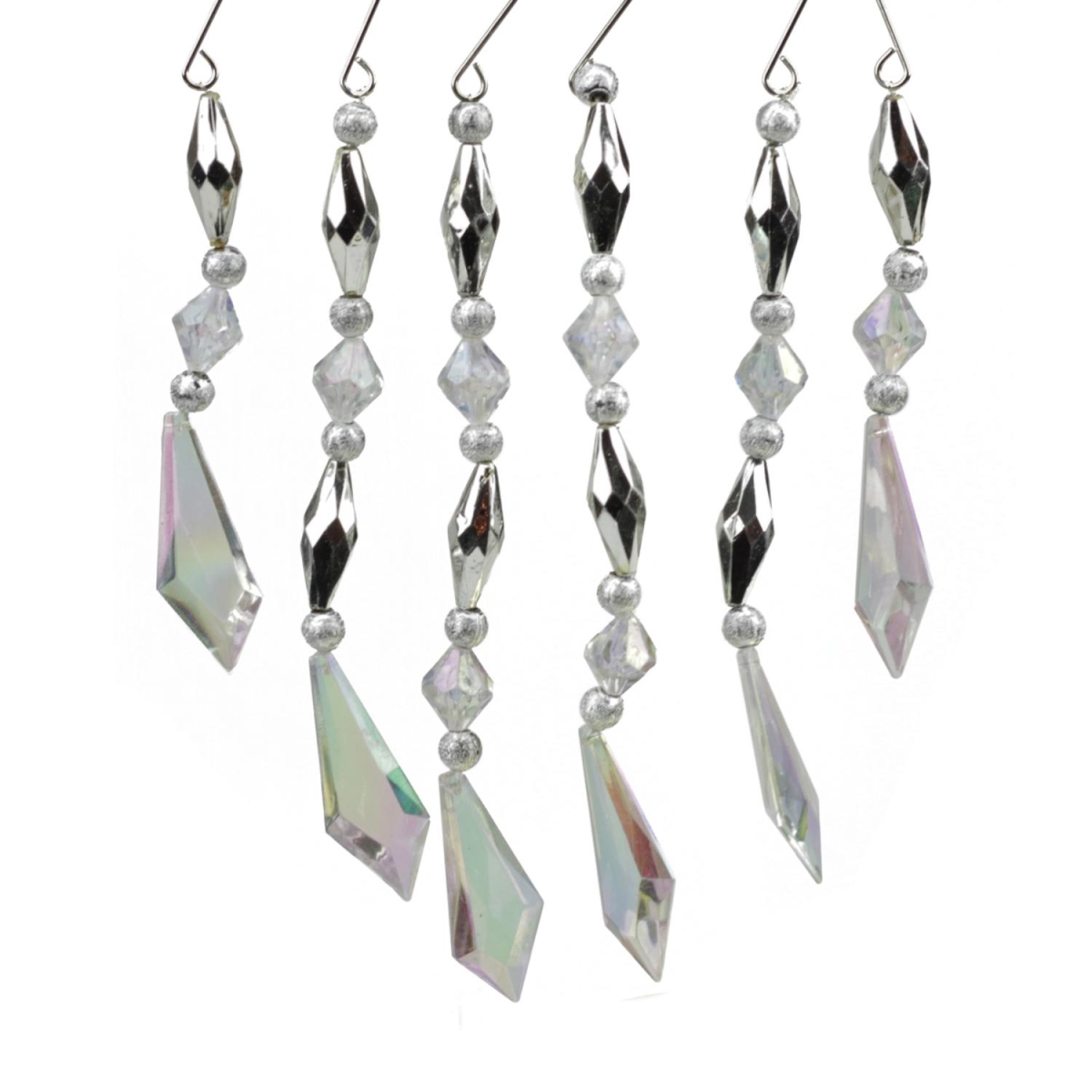 31744251 Silver & Clear Diamond Faceted Jewel Christmas Dangle Ornaments, 7 In. - Set Of 6