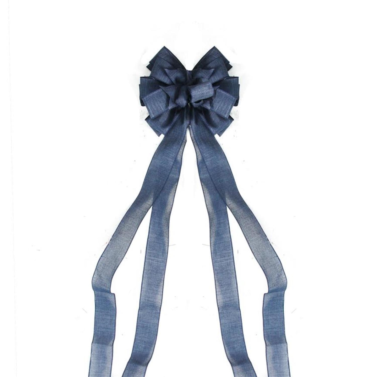 32264972 48 In. Solid Blue Denim 16 Loop Christmas Tree Topper Bow Decoration
