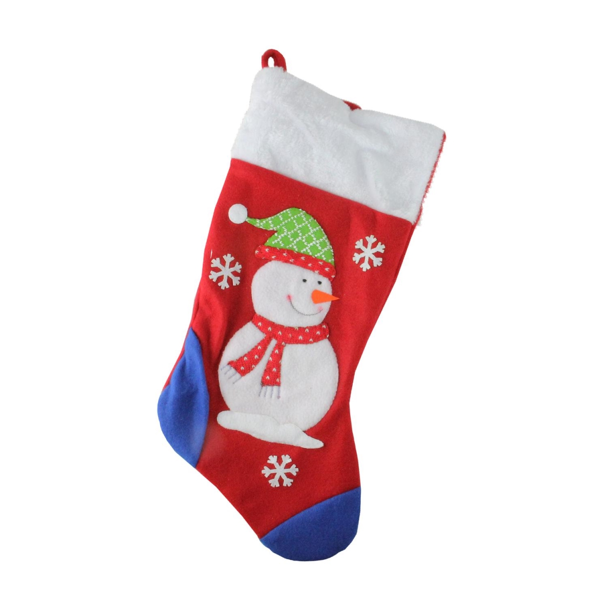 32637509 19 In. Red & Blue Fleece Snowman Christmas Stocking With White Cuff